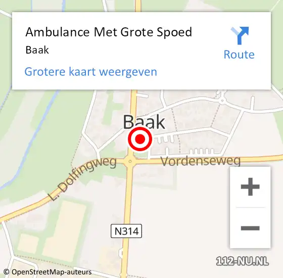 Locatie op kaart van de 112 melding: Ambulance Met Grote Spoed Naar Baak op 19 april 2024 13:37
