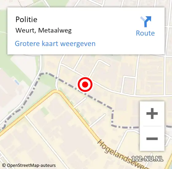 Locatie op kaart van de 112 melding: Politie Weurt, Metaalweg op 19 april 2024 13:38