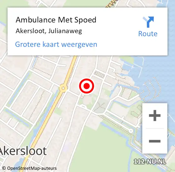Locatie op kaart van de 112 melding: Ambulance Met Spoed Naar Akersloot, Julianaweg op 19 april 2024 13:42