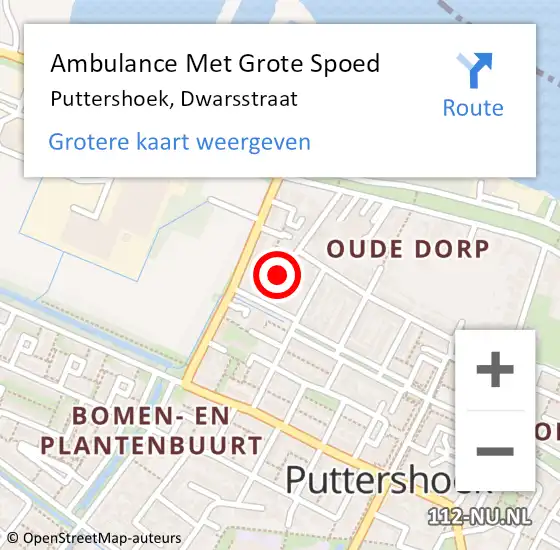 Locatie op kaart van de 112 melding: Ambulance Met Grote Spoed Naar Puttershoek, Dwarsstraat op 19 april 2024 13:52