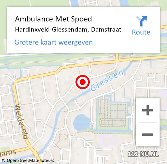 Locatie op kaart van de 112 melding: Ambulance Met Spoed Naar Hardinxveld-Giessendam, Damstraat op 19 april 2024 13:53