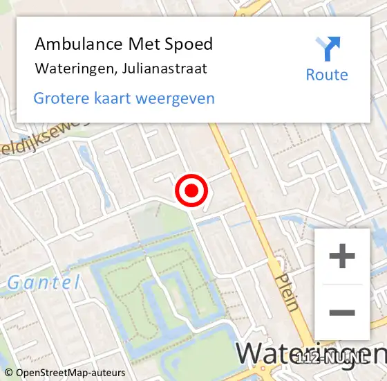 Locatie op kaart van de 112 melding: Ambulance Met Spoed Naar Wateringen, Julianastraat op 19 april 2024 14:06