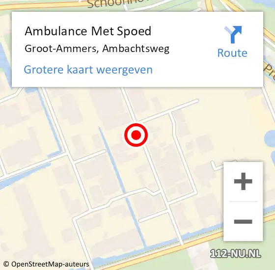 Locatie op kaart van de 112 melding: Ambulance Met Spoed Naar Groot-Ammers, Ambachtsweg op 19 april 2024 14:07