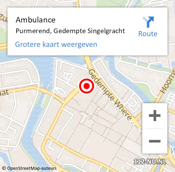 Locatie op kaart van de 112 melding: Ambulance Purmerend, Gedempte Singelgracht op 19 april 2024 14:46
