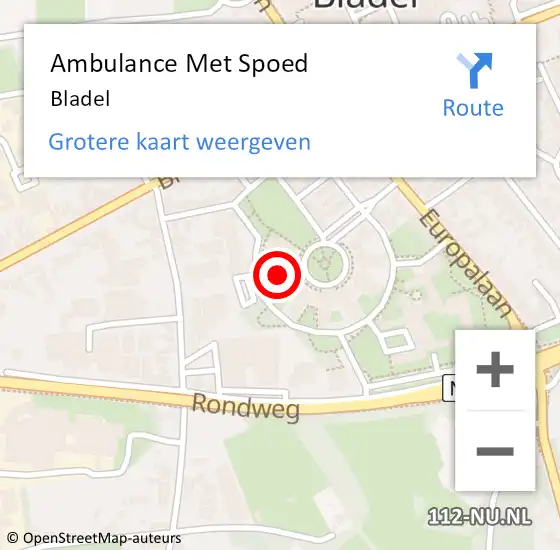 Locatie op kaart van de 112 melding: Ambulance Met Spoed Naar Bladel op 19 april 2024 15:08