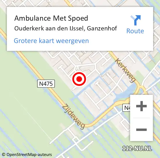 Locatie op kaart van de 112 melding: Ambulance Met Spoed Naar Ouderkerk aan den IJssel, Ganzenhof op 19 april 2024 15:09
