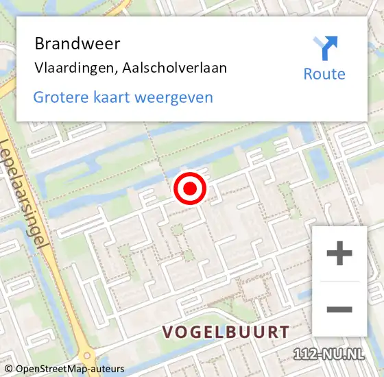 Locatie op kaart van de 112 melding: Brandweer Vlaardingen, Aalscholverlaan op 19 april 2024 15:20