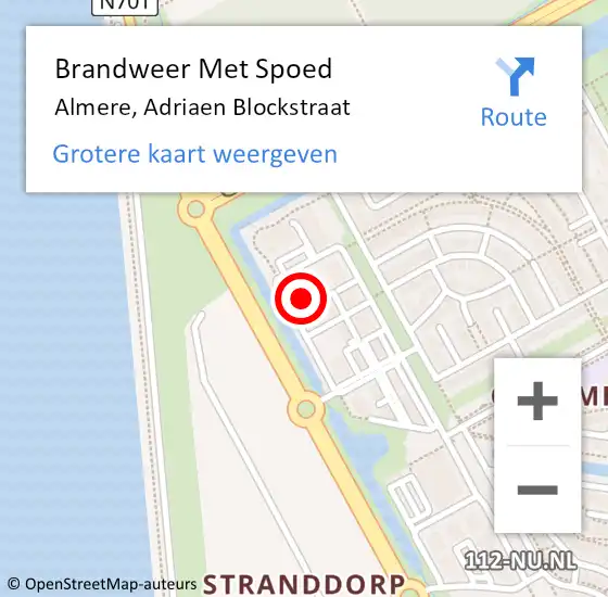 Locatie op kaart van de 112 melding: Brandweer Met Spoed Naar Almere, Adriaen Blockstraat op 19 april 2024 15:27