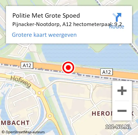 Locatie op kaart van de 112 melding: Politie Met Grote Spoed Naar Pijnacker-Nootdorp, A12 hectometerpaal: 9,2 op 19 april 2024 15:30