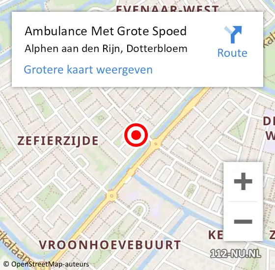 Locatie op kaart van de 112 melding: Ambulance Met Grote Spoed Naar Alphen aan den Rijn, Dotterbloem op 19 april 2024 15:32