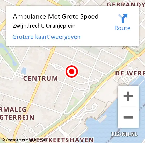 Locatie op kaart van de 112 melding: Ambulance Met Grote Spoed Naar Zwijndrecht, Oranjeplein op 19 april 2024 15:41
