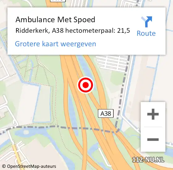 Locatie op kaart van de 112 melding: Ambulance Met Spoed Naar Ridderkerk, A38 hectometerpaal: 21,5 op 19 april 2024 15:43