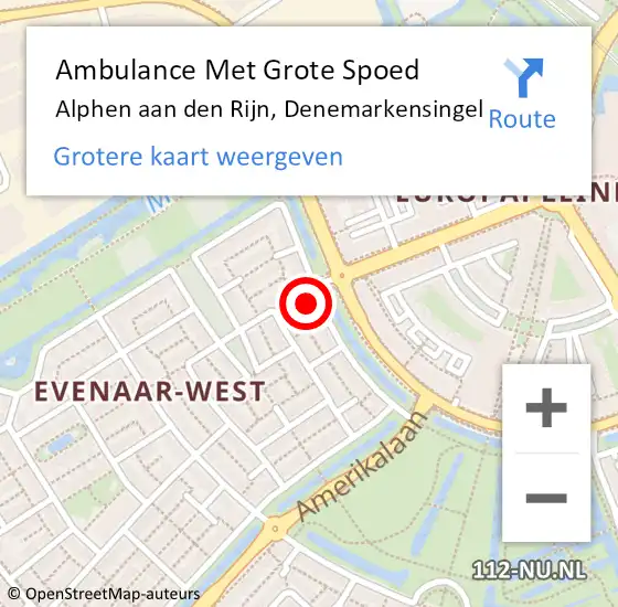 Locatie op kaart van de 112 melding: Ambulance Met Grote Spoed Naar Alphen aan den Rijn, Denemarkensingel op 19 april 2024 15:48