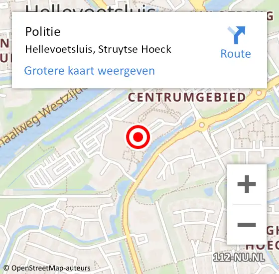 Locatie op kaart van de 112 melding: Politie Hellevoetsluis, Struytse Hoeck op 19 april 2024 15:51