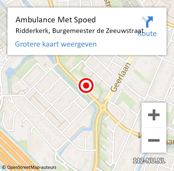Locatie op kaart van de 112 melding: Ambulance Met Spoed Naar Ridderkerk, Burgemeester de Zeeuwstraat op 19 april 2024 15:59