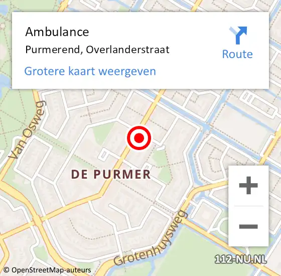 Locatie op kaart van de 112 melding: Ambulance Purmerend, Overlanderstraat op 19 april 2024 15:59