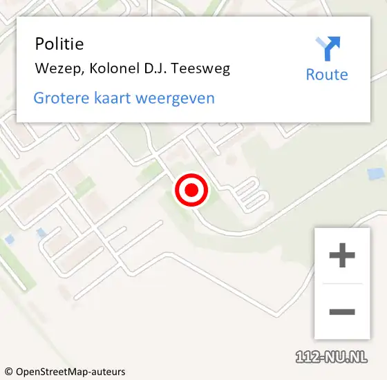 Locatie op kaart van de 112 melding: Politie Wezep, Kolonel D.J. Teesweg op 19 april 2024 16:05
