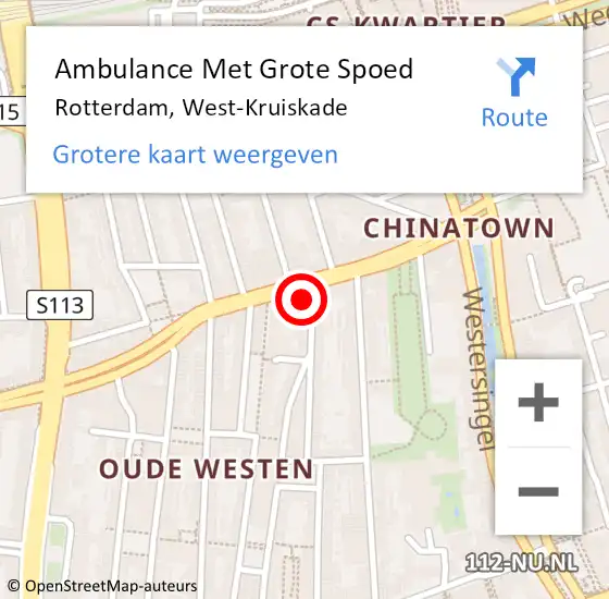 Locatie op kaart van de 112 melding: Ambulance Met Grote Spoed Naar Rotterdam, West-Kruiskade op 19 april 2024 16:14