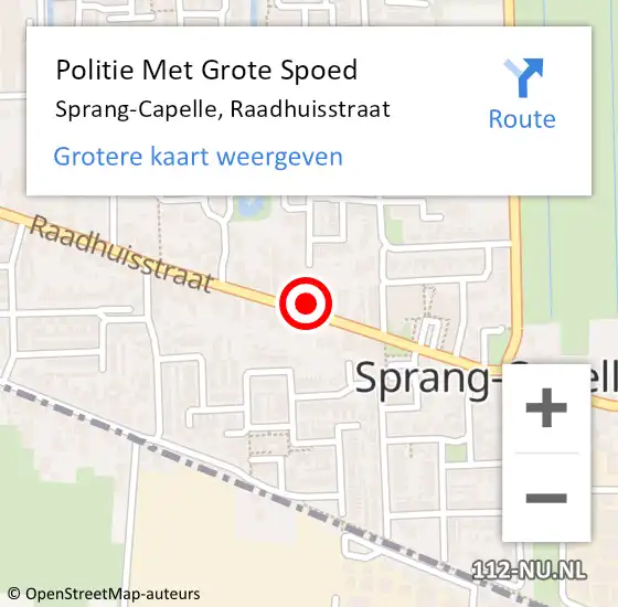 Locatie op kaart van de 112 melding: Politie Met Grote Spoed Naar Sprang-Capelle, Raadhuisstraat op 19 april 2024 16:22