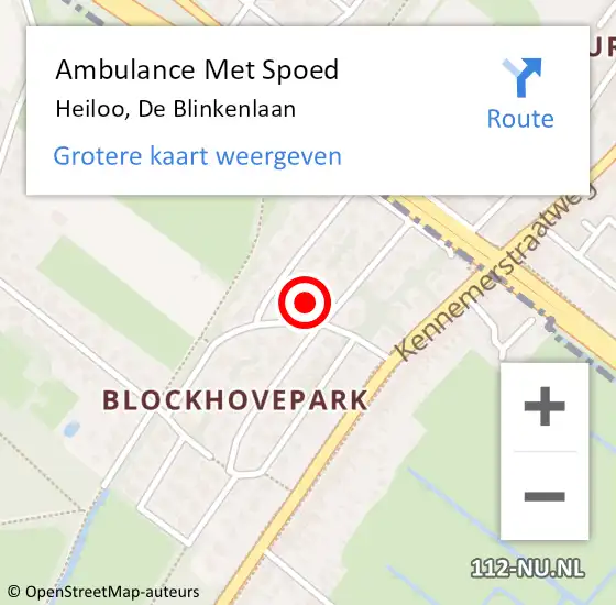 Locatie op kaart van de 112 melding: Ambulance Met Spoed Naar Heiloo, De Blinkenlaan op 19 april 2024 16:56
