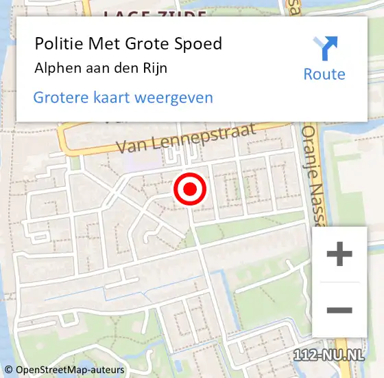 Locatie op kaart van de 112 melding: Politie Met Grote Spoed Naar Alphen aan den Rijn op 19 april 2024 16:57
