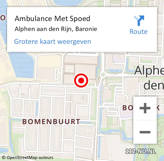 Locatie op kaart van de 112 melding: Ambulance Met Spoed Naar Alphen aan den Rijn, Baronie op 19 april 2024 16:57