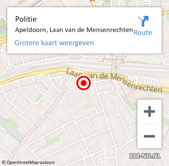 Locatie op kaart van de 112 melding: Politie Apeldoorn, Laan van de Mensenrechten op 19 april 2024 16:57