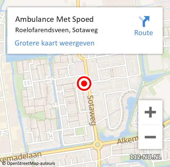 Locatie op kaart van de 112 melding: Ambulance Met Spoed Naar Roelofarendsveen, Sotaweg op 19 april 2024 17:04