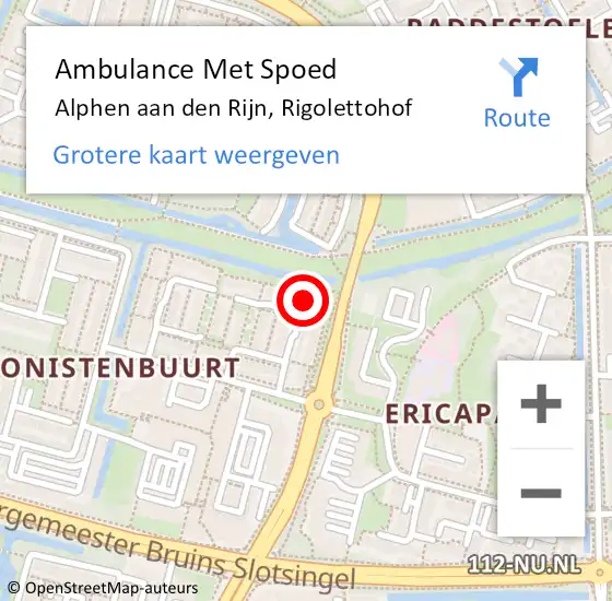 Locatie op kaart van de 112 melding: Ambulance Met Spoed Naar Alphen aan den Rijn, Rigolettohof op 19 april 2024 17:37