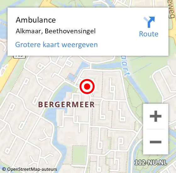 Locatie op kaart van de 112 melding: Ambulance Alkmaar, Beethovensingel op 19 april 2024 17:45