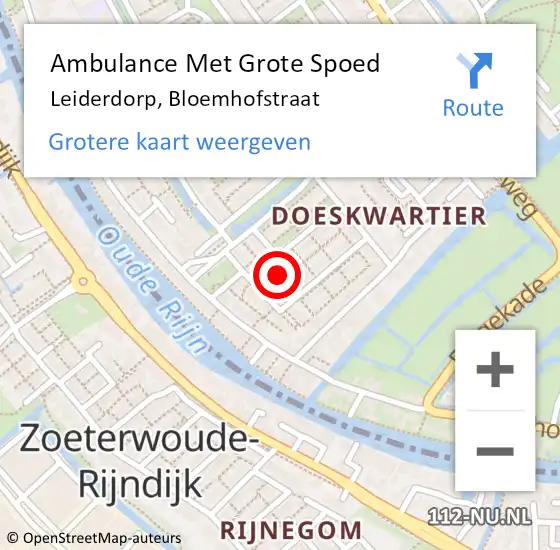 Locatie op kaart van de 112 melding: Ambulance Met Grote Spoed Naar Leiderdorp, Bloemhofstraat op 19 april 2024 17:51