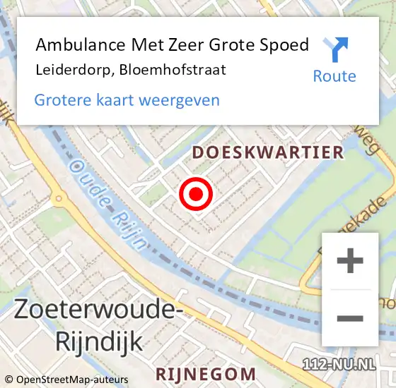 Locatie op kaart van de 112 melding: Ambulance Met Zeer Grote Spoed Naar Leiderdorp, Bloemhofstraat op 19 april 2024 17:52