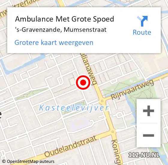 Locatie op kaart van de 112 melding: Ambulance Met Grote Spoed Naar 's-Gravenzande, Mumsenstraat op 19 april 2024 18:18