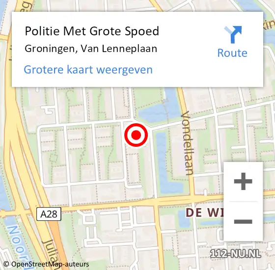 Locatie op kaart van de 112 melding: Politie Met Grote Spoed Naar Groningen, Van Lenneplaan op 19 april 2024 18:19