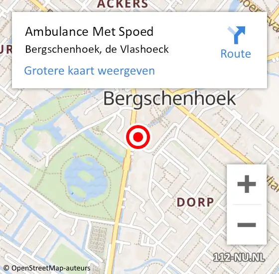 Locatie op kaart van de 112 melding: Ambulance Met Spoed Naar Bergschenhoek, de Vlashoeck op 19 april 2024 18:36
