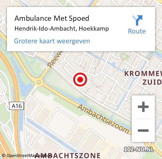 Locatie op kaart van de 112 melding: Ambulance Met Spoed Naar Hendrik-Ido-Ambacht, Hoekkamp op 19 april 2024 18:41