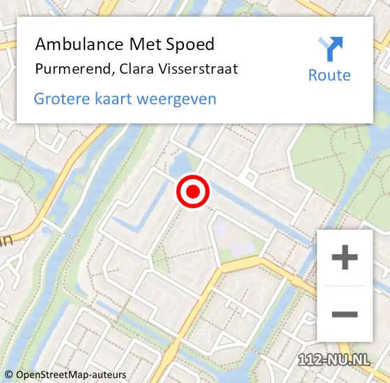 Locatie op kaart van de 112 melding: Ambulance Met Spoed Naar Purmerend, Clara Visserstraat op 19 april 2024 18:46