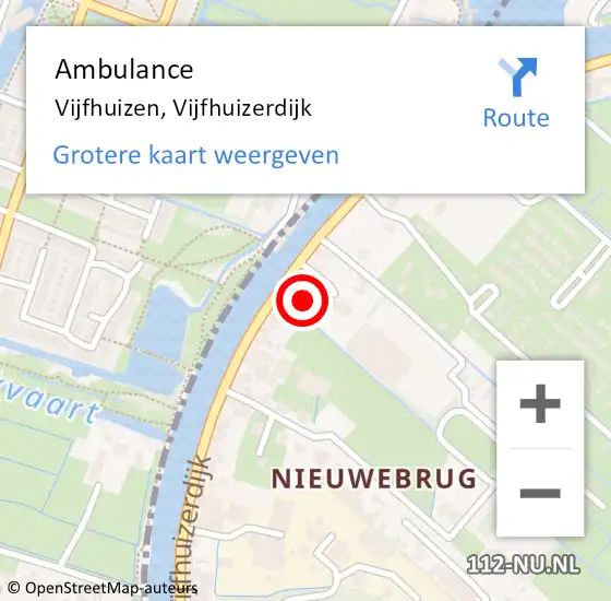Locatie op kaart van de 112 melding: Ambulance Vijfhuizen, Vijfhuizerdijk op 19 april 2024 18:49