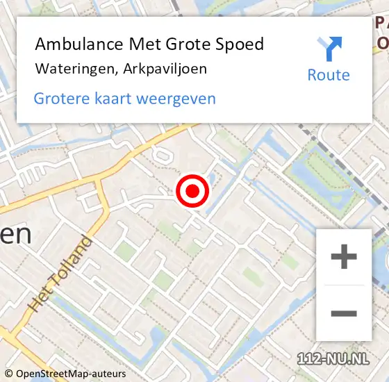Locatie op kaart van de 112 melding: Ambulance Met Grote Spoed Naar Wateringen, Arkpaviljoen op 19 april 2024 19:23