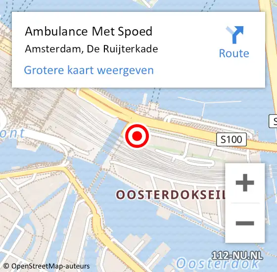Locatie op kaart van de 112 melding: Ambulance Met Spoed Naar Amsterdam, De Ruijterkade op 19 april 2024 19:25