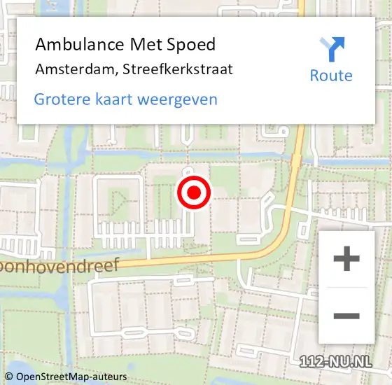 Locatie op kaart van de 112 melding: Ambulance Met Spoed Naar Amsterdam, Streefkerkstraat op 19 april 2024 19:25