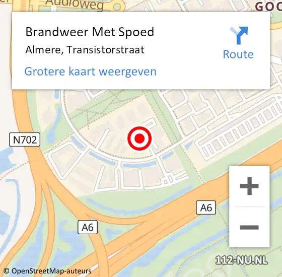 Locatie op kaart van de 112 melding: Brandweer Met Spoed Naar Almere, Transistorstraat op 19 april 2024 19:29