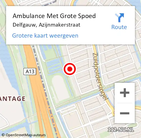 Locatie op kaart van de 112 melding: Ambulance Met Grote Spoed Naar Delfgauw, Azijnmakerstraat op 19 april 2024 19:29