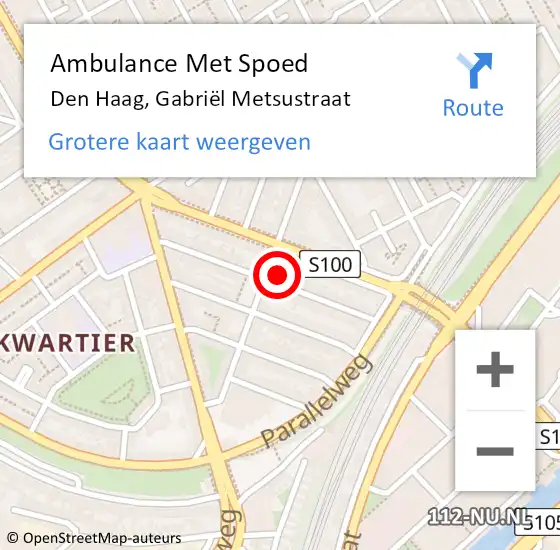 Locatie op kaart van de 112 melding: Ambulance Met Spoed Naar Den Haag, Gabriël Metsustraat op 19 april 2024 19:34