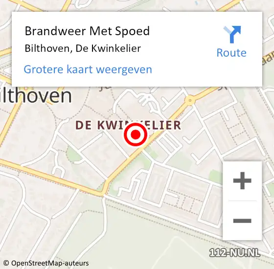 Locatie op kaart van de 112 melding: Brandweer Met Spoed Naar Bilthoven, De Kwinkelier op 19 april 2024 19:36