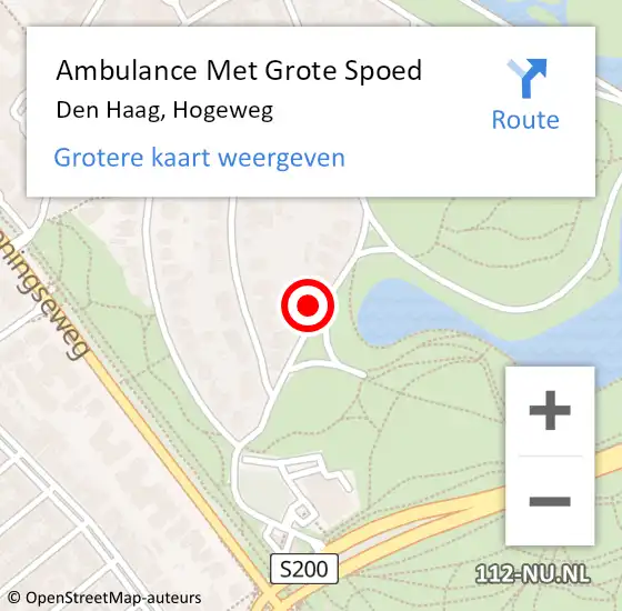 Locatie op kaart van de 112 melding: Ambulance Met Grote Spoed Naar Den Haag, Hogeweg op 19 april 2024 19:44