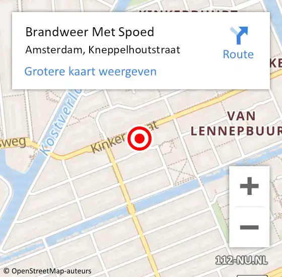 Locatie op kaart van de 112 melding: Brandweer Met Spoed Naar Amsterdam, Kneppelhoutstraat op 19 april 2024 19:46