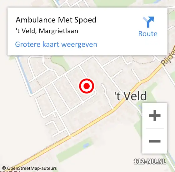 Locatie op kaart van de 112 melding: Ambulance Met Spoed Naar 't Veld, Margrietlaan op 19 april 2024 19:53