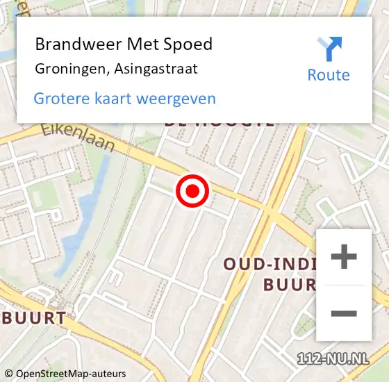Locatie op kaart van de 112 melding: Brandweer Met Spoed Naar Groningen, Asingastraat op 19 april 2024 19:57
