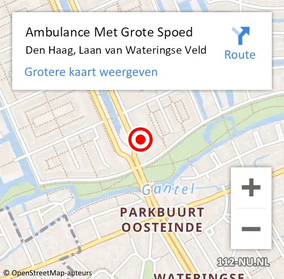 Locatie op kaart van de 112 melding: Ambulance Met Grote Spoed Naar Den Haag, Laan van Wateringse Veld op 19 april 2024 20:02